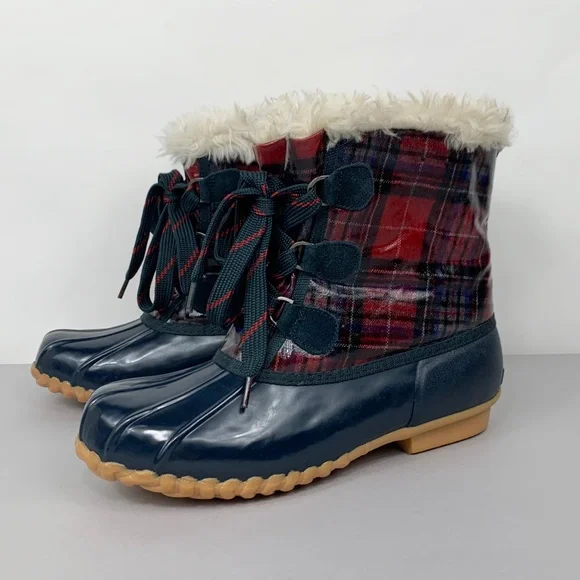 SPORTO Women's Kim Waterproof Plaid Rubber Faux Fur Snow Boots - Picture 1 of 9
